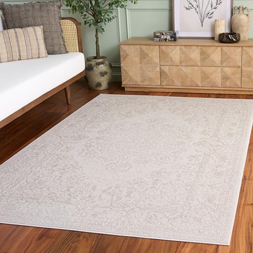 Safavieh Contemporary Rug for Living Room, Dining Room, Bedroom - Reflection Collection, Short Pile, in Cream and Ivory, 91 X 91 cm