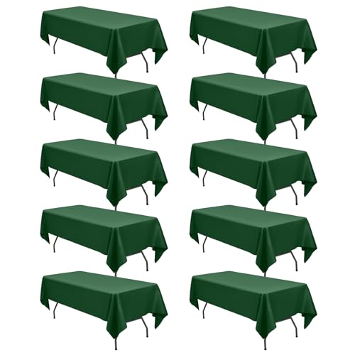 FXKS 10 Pack Hunter Green Tablecloth for Rectangle Tables,60 x 126 Inch Polyester Tablecloth for 8 Ft Tables,Stain and Wrinkle Resistant Washable Fabric Table Cover for Wedding,Buffet Party