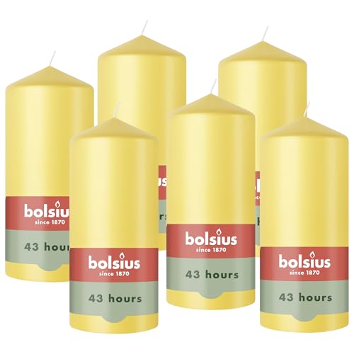 Bolsius – Essentials – Smooth Pillar Candle – Yellow – 13 cm – Decorative Candles – Contains Natural Plant-Based Wax – Without Palm Oil