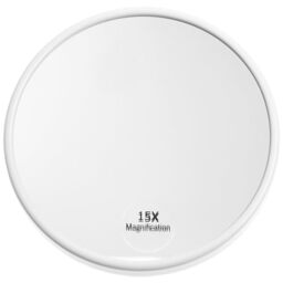 Fantasia 15x Magnification Makeup Mirror with Suction Cups: Portable Bathroom Mirror and Travel Magnifying Mirror, White Acrylic Frame, Round Makeup Mirror Zoom