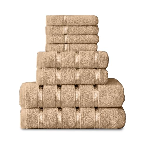GC GAVENO CAVAILIA 8 Piece Towel Bale Set, Quick Dry Highly Absorbent Cotton Towel Sets Bathroom, Natural Towels Sets 450 GSM, 4x Face Towel 2x Hand Towels 2x Bath Towels