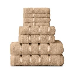 GC GAVENO CAVAILIA 8 Piece Towel Bale Set, Quick Dry Highly Absorbent Cotton Towel Sets Bathroom, Natural Towels Sets 450 GSM, 4x Face Towel 2x Hand Towels 2x Bath Towels