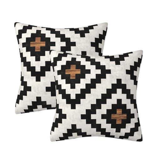Aztec Black Brown Throw Pillow Cover Boho Western Farmhouse Decorative Throw Pillowcase Indoor Outdoor Cushion Cover Tribal Pattern Geometric Pillowcase for Couch Bedroom 16 x 16 Inch Set of 2