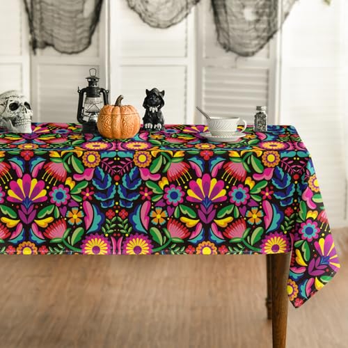 Horaldaily Mexico Tablecloth 60x104 Inch Rectangular, Halloween Cinco De Mayo Fiesta Washable Seasonal Table Cover for Party Picnic Dinner Decor
