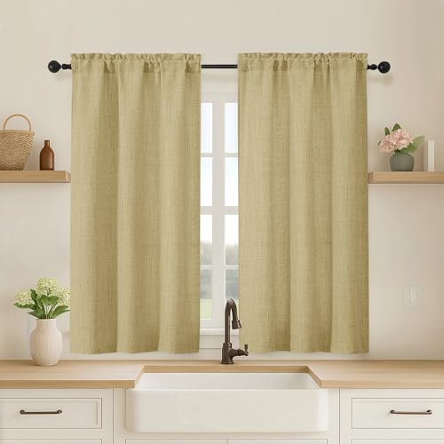 OVZME Cafe Curtains 45 Inch Length 2 Panels, Thick Textured Kitchen Door Curtains, Semi Privacy Light Filtering Half Short Bedroom Curtains for Small Window Living Room Dining, 2x30Wx45L, Camel