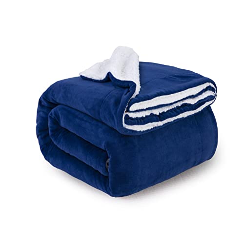 ComfyWell Sherpa Fleece Blanket, Soft and Cozy - Throw Blanket, Large Fluffy Blanket throws for Sofa, Couch, Bed, Travel, Thick Thermal Warm Bed Blanket 200x240cm. (King, Navy)