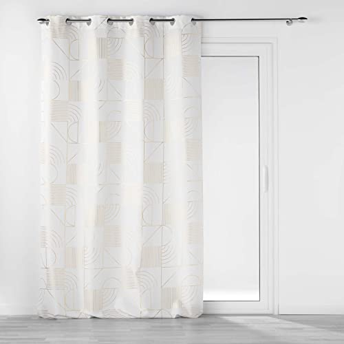 Douceur d'Intérieur, Lineor 140 x 260 cm Eyelet Curtain Polyester Printed Metallic White/Gold