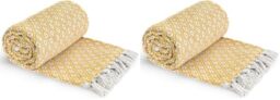 Emma Barclay Casablanca - Scandi Woven Recycled Cotton Chair Sofa Setee Bed Throw Over Blanket in Ochre - 50x60 (127x152cm) (Pack of 2)
