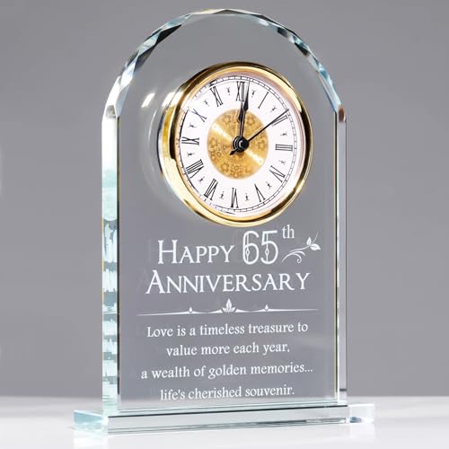 YWHL 65th Wedding Anniversary Quartz Clock Gifts for Parents Grandparents, 65 Years Anniversary Clock Keepsake for Couple, Happy 65th Anniversary Party Decoration (Battery not Included)