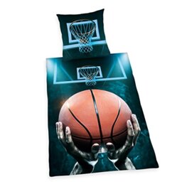 Herding YOUNG COLLECTION Bedding Set, Reversible Motif Basketball, Duvet Cover 140 x 200 cm, Pillow Case 70 x 90 cm, Cotton/Renforcé