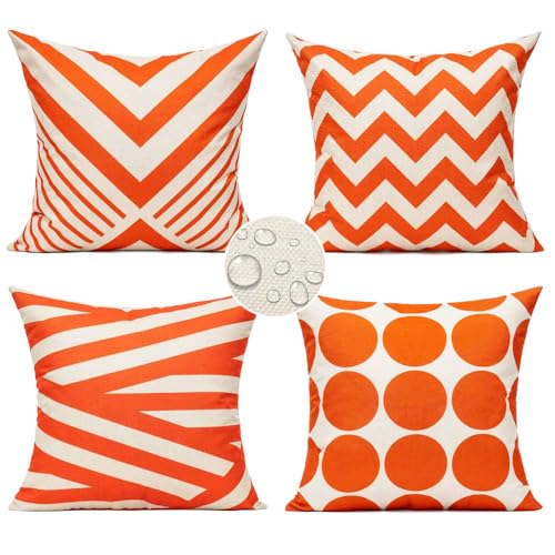 All Smiles Fall Orange Throw Pillow Covers 16x16 Set of 2 Outdoor Patio Fall Decor Boho Furniture Pillow Cases Decorative Cushion Set of 4 for Home Porch Chair Couch Sofa Living Room Geometric