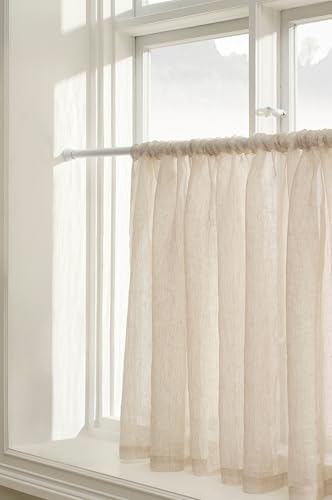 Jotex Ellen Short Linen Curtains - Flat Cafe Curtain, 250 cm Wide, 100% Linen (Pack of 1), Linen Beige, 75 x 250 cm