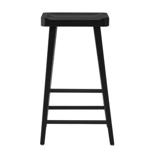 Premier Housewares Black Oak Wood Bar Stool - Sculpted Seat & Footrests