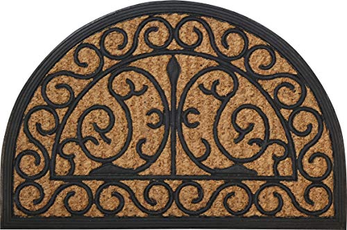ID Mat 4060 Cuba Natural Spiral Design Doormat, Semi-Circle, Coconut Fibre/Rubber, Beige, 60 x 40 x 1 cm