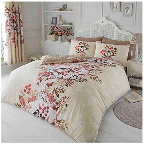 Premium Floral Duvet Cover Sets, Reversible Blossom Bedding Double Bed Set, Printed Quilt Covers, Cream/Natural