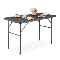 Relaxdays Garden, Wood Look, Angular, HxWxD: 74 x 118 x 60 cm, Plastic, Metal, Folding Patio Table, Grey