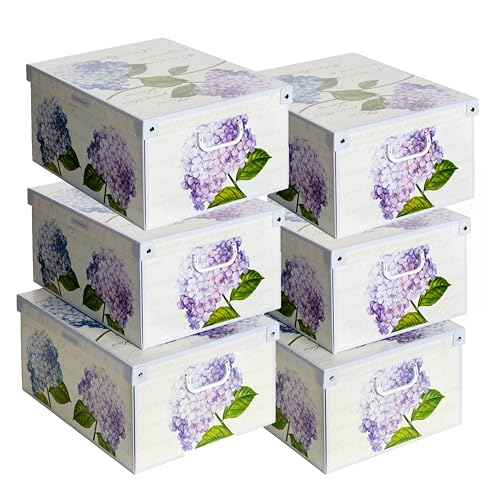 Lavatelli Set of 6 Cardboard Storage Boxes with Lid Hydrangeas 39x50x24cm - Gift boxes in cardboard with lid, set of 6 boxes of 39x50x24 cm, for clothes and blankets. Made in Italy