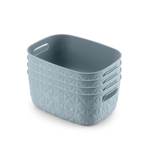 CURVER Softex 4 x 4L Storage Basket Set, Small Resin Storage Organisers for Bathroom, Kitchen and Home Organisation, Lightweight & Durable, Teal