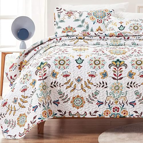 SLEEP ZONE 3-Piece Printed Quilt Set - King Size - Lightweight Reversible Bedding Coverlet Set for All Season (Classic Floral Pattern), King (106x96 inch - 2 Pillow Shams)