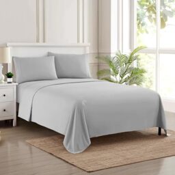 "Sweet Home Collection 1800 Thread Count 21"" Extra DEEP Pocket Sheet Soft Egyptian Quality Brushed Microfiber Luxury Bedding Set with Flat, Fitted, 2 Pillow Cases, Queen, Silver"