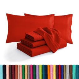 Elegant Comfort Luxury Soft 1500 Premium Hotel Quality Microfiber Wrinkle and Fade Resistant Cozy 6-Piece Bedding Set, Easy All Around Elastic Fitted Sheet, Deep Pocket, Queen, Red