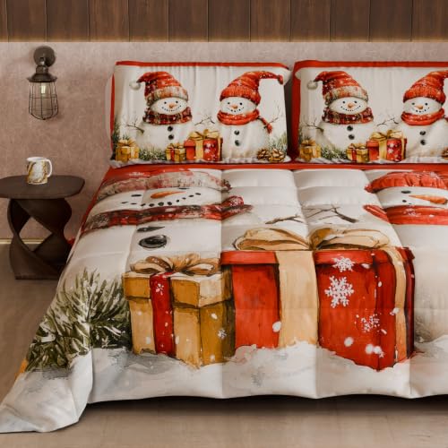 PETTI Artigiani Italiani Christmas Winter Duvet 220 ?? 260 cm - Snowman 1, reversible microfibre quilt, 300 g/m??, Made in Italy