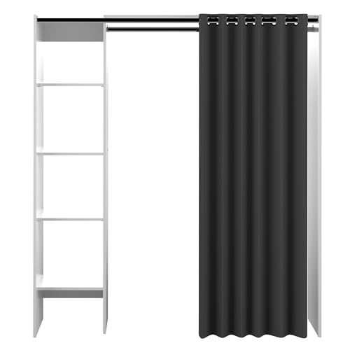 Symbiosis Tom Bedroom Closet with Gray Curtain Mice, White, 150.01 x 150.01 x 76,2 cm