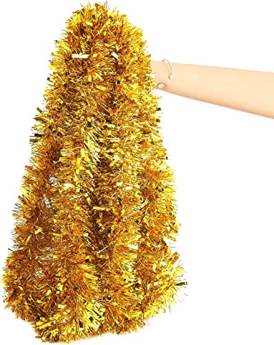 FINGOOO Gold Tinsel Garland Holiday Party Decorations,Christmas Party,Christmas Tree,Indoor,Outdoor Decorations for 33 Feet Long