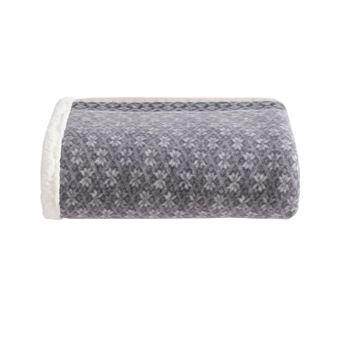 Eddie Bauer - Brushed Fleece Collection - Throw Blanket Reversible Sherpa Cover Soft and Cozy Perfect for Bed or Couch Fair Isle Dark Steel