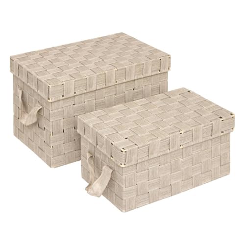 5 five simply smart 5Five LISE Beige Polyester and Steel Storage Box ??? 6.8 L and 14 L ??? 22.5 x 21 x 35 cm ??? Home Organiser, Practical Accessory