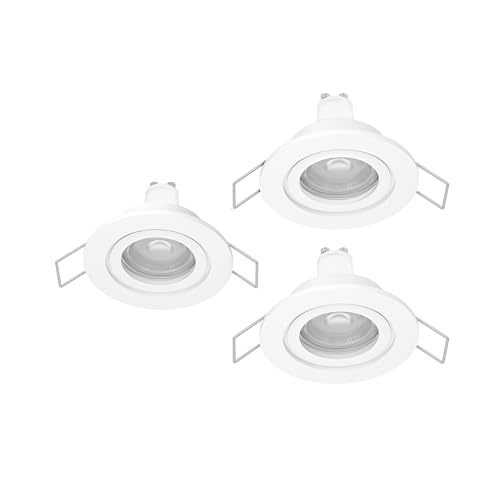 Eglo Set of 3 LED recessed spotlights Barranco, Ceiling spot for Bathroom, Light fixtures Made of White Plastic, Warm Bathroom lamp, Including GU10 Bulbs, IP44