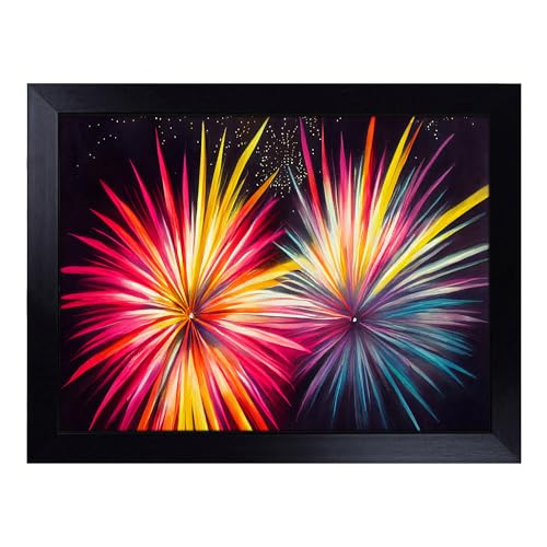 Lap Tray with Bean Bag Cushion, Delicious Fireworks - Handmade in the UK, Raised Wooden Edge, Padded Cushion, Heat-Resistant Wipe-Clean Surface, for Meals, Laptops and Crafts