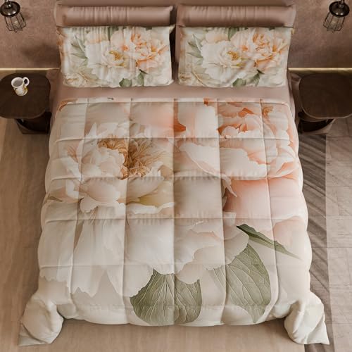 PETTI Artigiani Italiani - Winter Quilt, Winter Duvet, Double Sided Single Quilt Solid Colour and Digital Floral Print 25 40, 100% Microfibre, Made in Italy