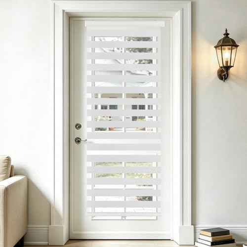 "SEEYE Cordless Zebra Blinds for Window, French Door Blinds Free-Stop Roller Window Shades with Valance 24"" W x 64"" H, 95% Blackout Window Treatment Sheer Blinds & Shades Easy to Install, White"