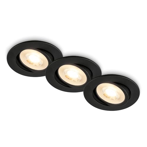 BRILONER - Set of 3 LED recessed downlights 230V, Adjustable, Warm White, Ceiling Spotlight, LED Lights, recessed spotlights, 68mm Hole, 8x2.2 cm, Black