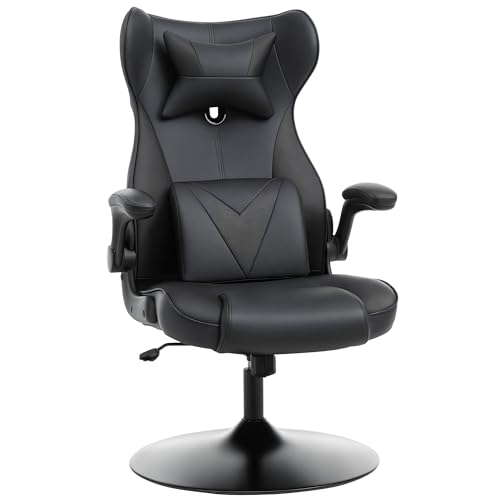 Vinsetto Video Game Chair with Lumbar Support, Racing Style Home Office Chair, Computer Chair with Swivel Base, Flip-up Armrest and Headrest, Black