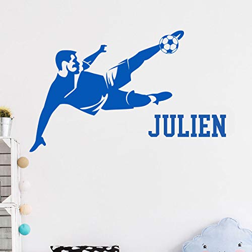 Personalised Name Stickers - Footballer Sticker - Wall Decoration Children's Room - 2 Sheets of 30 x 35 cm and 60 x 25 cm - Navy Blue
