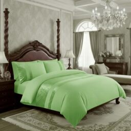 Casabella Luxury Crushed Velvet Panel Band Duvet Cover Sets with Pillow Case Double Duvet Cover Bedding Set – Sage Green Crush Velvet Double Duvet Cover Sets