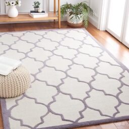 Safavieh Trellis Indoor Hand Tufted Rectangle Area Rug, Cambridge Collection, CAM134, in Ivory / Silver, 152 X 244 cm for Living Room, Bedroom or Any Indoor Space