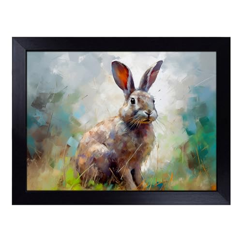 Lap Tray with Bean Bag Cushion, Rabbit Impressionism - Handmade in the UK, Raised Wooden Edge, Padded Cushion, Heat-Resistant Wipe-Clean Surface, for Meals, Laptops and Crafts