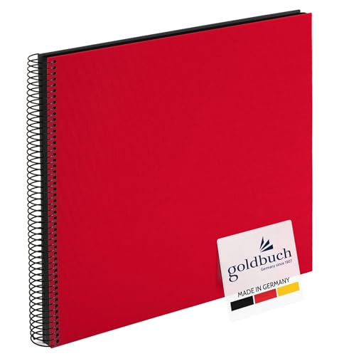 goldbuch Bella Vista 25 993 Spiral Photo Album 35 x 30 x 1.5 cm Spiral Diameter 2.8 cm Photo Album 40 Black Pages Linen Front Cover Photo Book for Pictures and Photos to Stick in Red