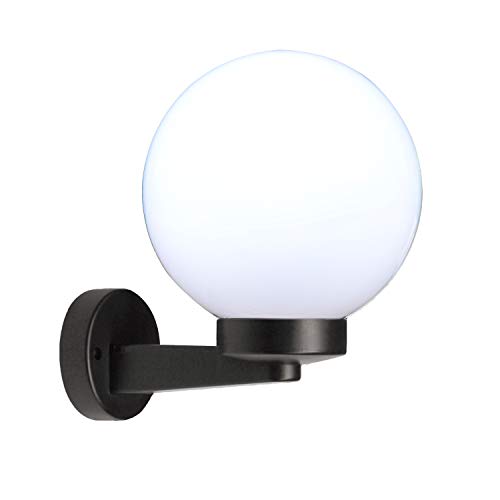 Velamp Outdoor wall Light with PMMA Sphere, 200mm, E27 Socket, LED Compatible, IP44 Waterproof, for Gardens, Parks, condominiums, terraces, White