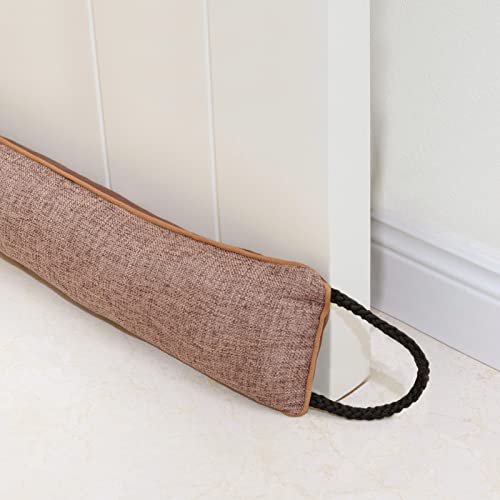 "Marwood Under Door Draught Excluder 106cm Wind Stopper for Door & Window, Weighted French Air Door Draft Stopper Front Door Snake Noise Blocker for Bottom of Door with Hanging Loops - Brown 42"""