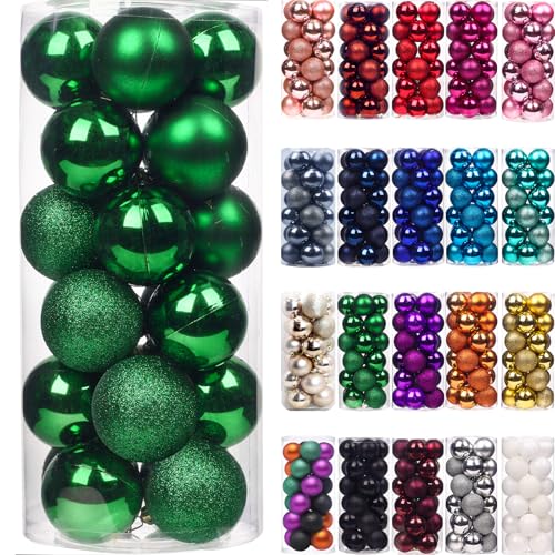 Emopeak 24Pcs Christmas Balls Ornaments for Xmas Tree - 2.5 Inch Shatterproof Christmas Tree Decorations Hanging Ball for Holiday Wedding Party Decoration Grass Green
