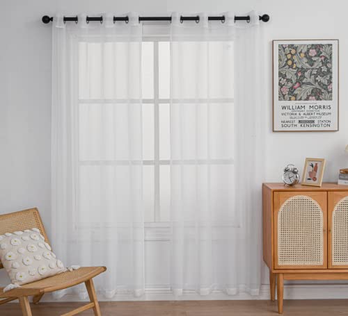 PI Sheer Curtains Panels Ring Top Airy Voile Window Draperies for Dining Room2 Panels (W52 X L84, Beige)