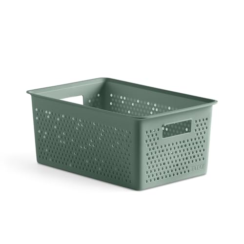 TATAY Storage Basket Bohol 17.5x27x11.5 cm BPA-Free Modular Storage Design - Storage Basket Household - Capacity 4 L - Recycled Plastic Material - Stackable Design - Optimal Ventilation, Green