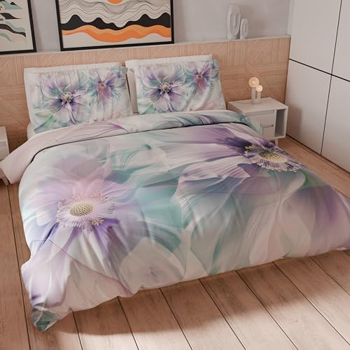 PETTI Artigiani Italiani - Double Duvet Cover Set 240 x 220 cm (2 Pillowcases 63 x 63 cm Included), Microfibre Duvet Cover Set with Digital Floral Print 04 159 - Made in Italy