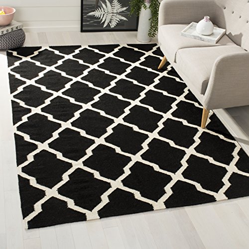 Safavieh Contemporary Indoor Flatweave Rectangle Area Rug, Dhurrie Collection, DHU634, in Black / Ivory, 91 X 152 cm for Living Room, Bedroom or Any Indoor Space