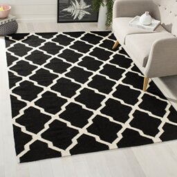 Safavieh Contemporary Indoor Flatweave Rectangle Area Rug, Dhurrie Collection, DHU634, in Black / Ivory, 91 X 152 cm for Living Room, Bedroom or Any Indoor Space