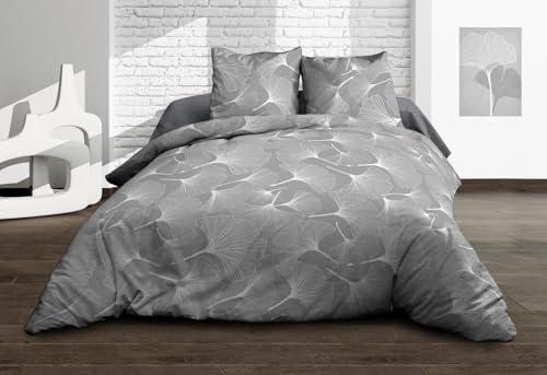Duvet Cover 240 x 260 cm + 2 Pillowcases – Pure Cotton 57 Thread Count – Biloba Grey